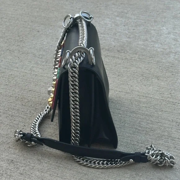 Pre owned Fendi small Black Studded Logo Kan I Leather Crossbody Bag Multi Color - Picture 2 of 8
